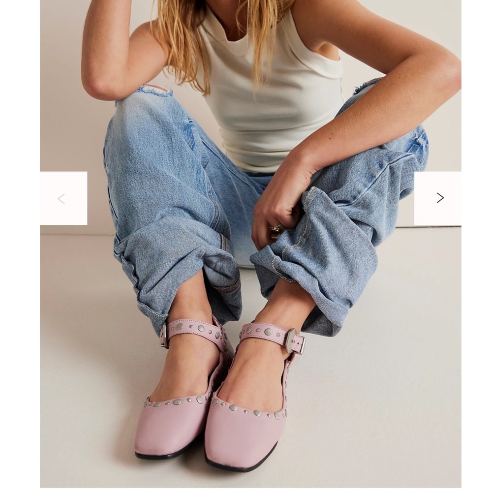 Free People Pink Studded Leather Mary Jane Flats